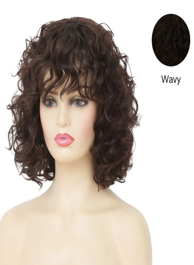 Kaneles Short Brown Curly Wig Womens Bob Wig with Bangs Shoulder Length Naturel Hair Wigs for Daliy Party Halloween Use - Image 3